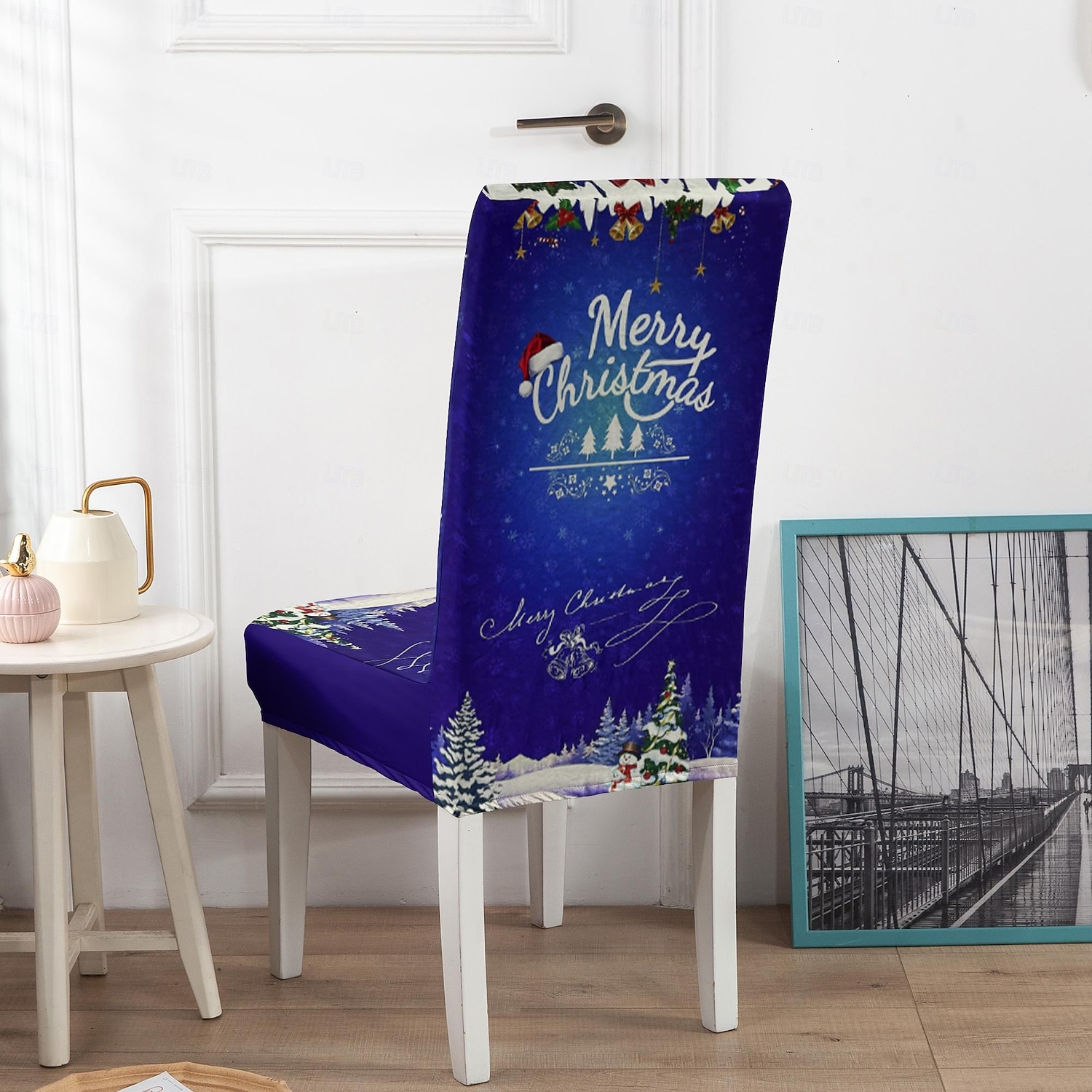 Funda para silla de comedor navideña, 1/2/4/6 piezas, funda para taburete, funda de poliéster con estampado geométrico, protector decorativo para silla navideña para el hogar 2025 - $10.99 –P5