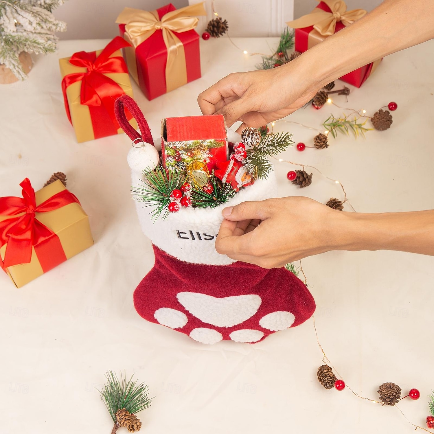 Meia de Natal personalizada com pata de gato, meia longa de Natal com nome personalizado, sacola de presente de grande capacidade para festa de Natal, presente perfeito para o Natal &celebrações de de 2025 por $17.99 –P2