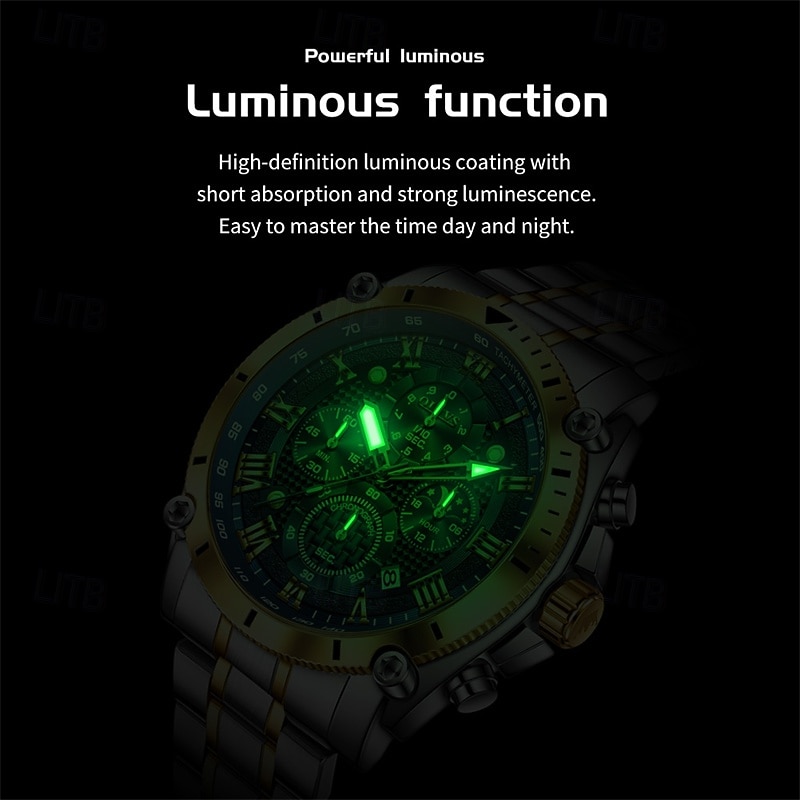 The New Olevs Men'S Steel Band Business Watch Moon Phase Luminous Calendar Chronograph 24-Hour Indication Quartz Watch Is A Fashionable Casual And Versatile Waterproof Sports Wristwatch 2025 - $32.99 –P7