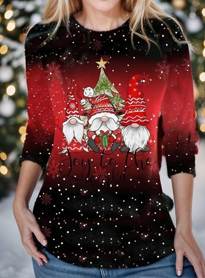 Noël Femmes T-shirt Graphique Père Noël Noël ancien Mode Élégant manche longue Col ras du cou Col rond Hauts Réguliers Quotidien Week-end Imprimé Jaune Rouge Bleu Violet Orange Printemps Automne Hiver de 2025 ? $26.99 –P1