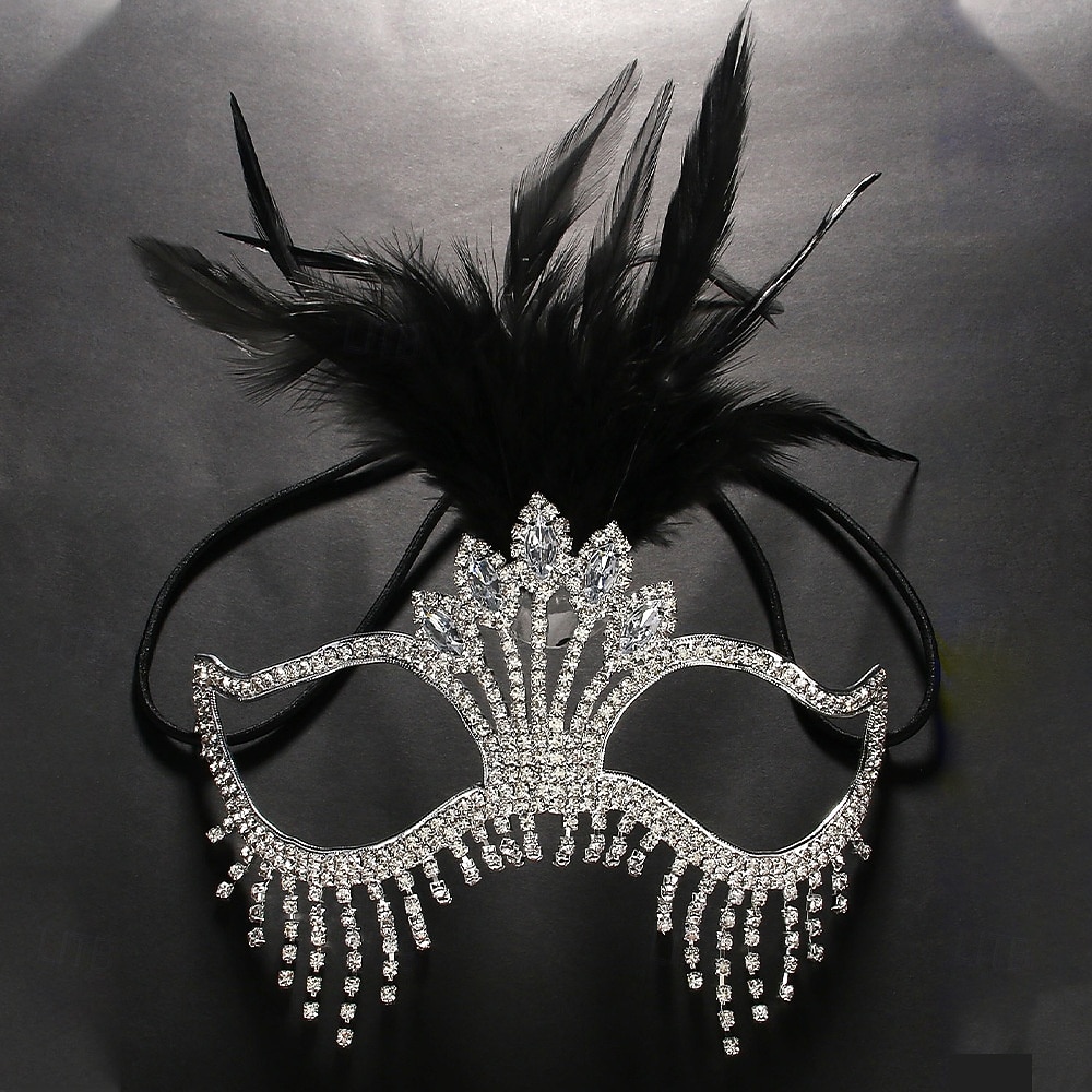 Gatsby-Maskenballmaske für Damen mit Federn und Strasssteinen – elegantes Kostümzubehör für Halloween-Partys, Cocktail-Events und Bälle im Stil der 1920er Jahre 2026 - $18.99 –P5