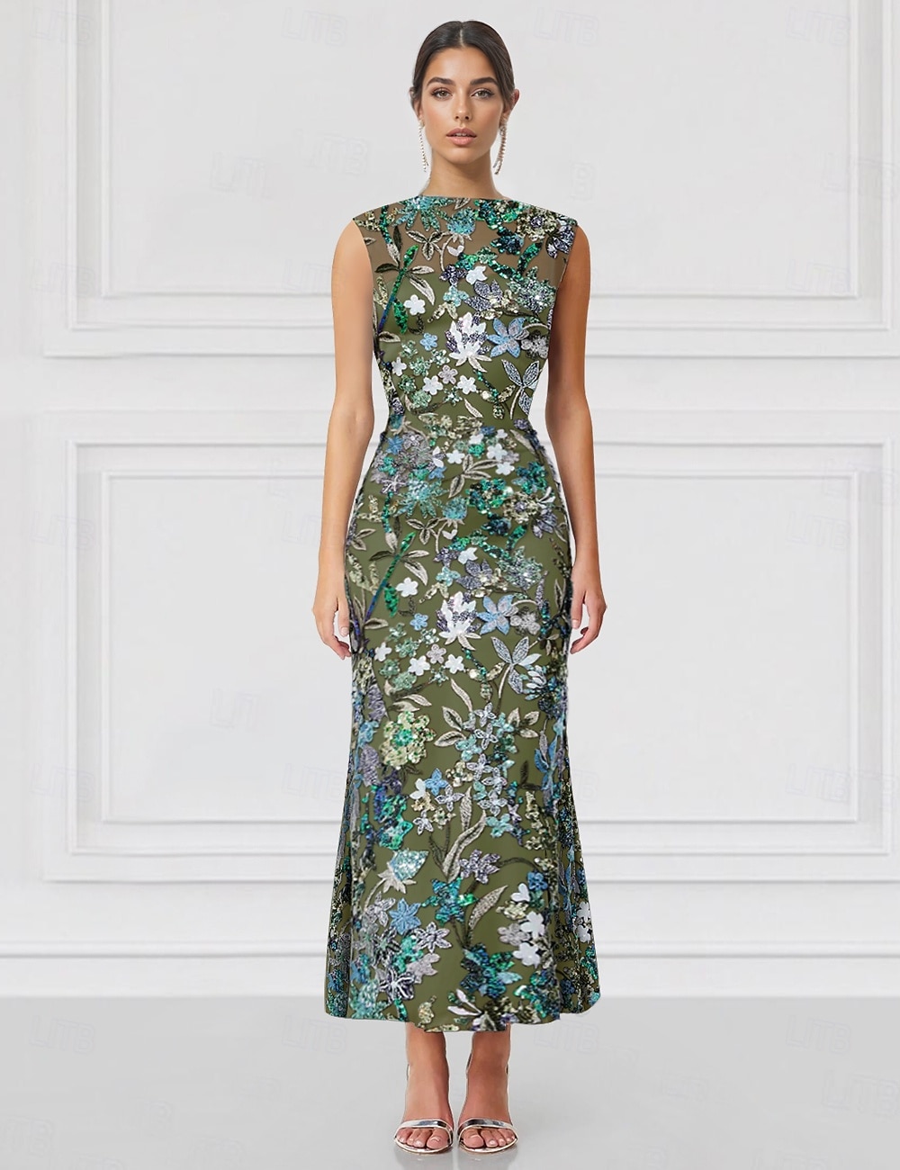 Corte Trompeta Sirena Hasta el Suelo Bordado con cuentas Vestido formal Vestido de madre de la novia Vestidos de coctel Vestidos de fiesta Elegante Vintage Bloque de Color Sin Mangas Cuello Alto Boda 2026 - $197.99 –P1