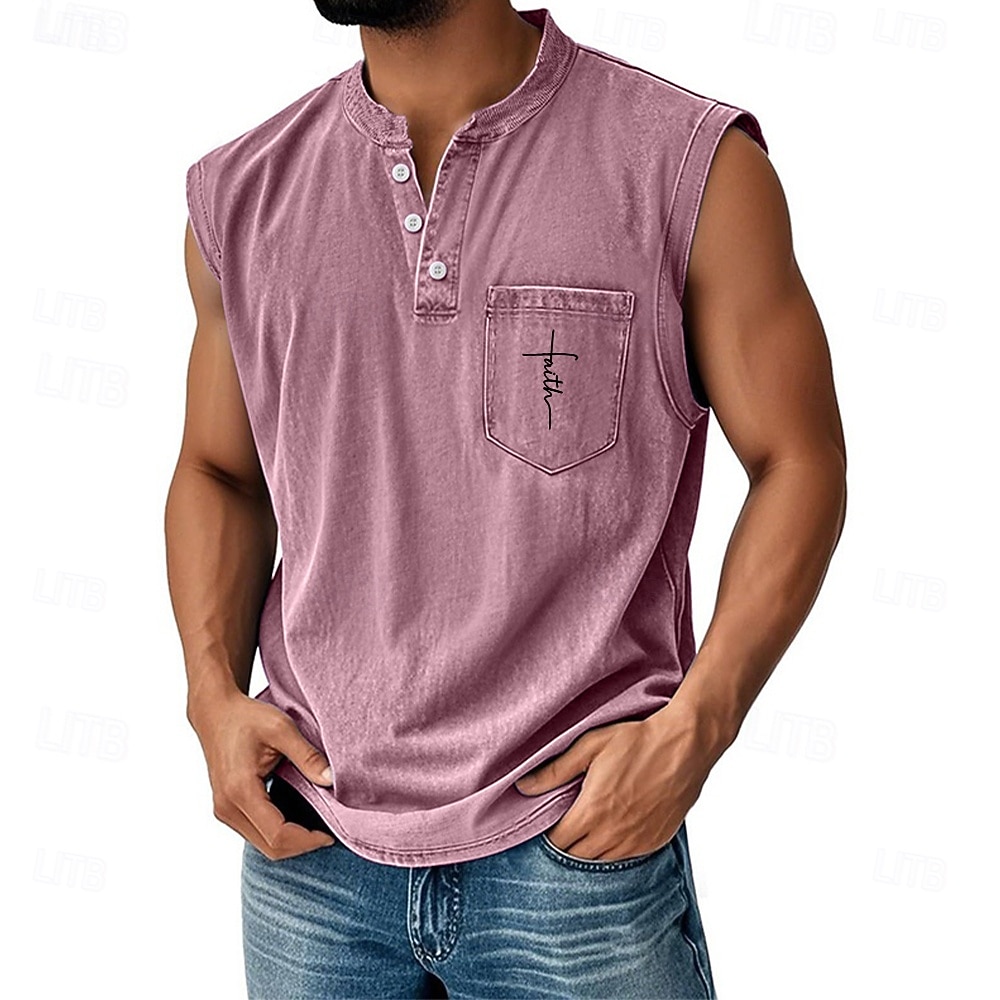 Per uomo Maglietta smanicata Canottiera Maglietta senza maniche Senza Maniche Henley Tutte le stagioni Fede Moda Designer Tasca Tinto in capo Vacanza Streetwear Uscire Nero Rosa Blu marino scuro del 2026 a $32.99 –P5