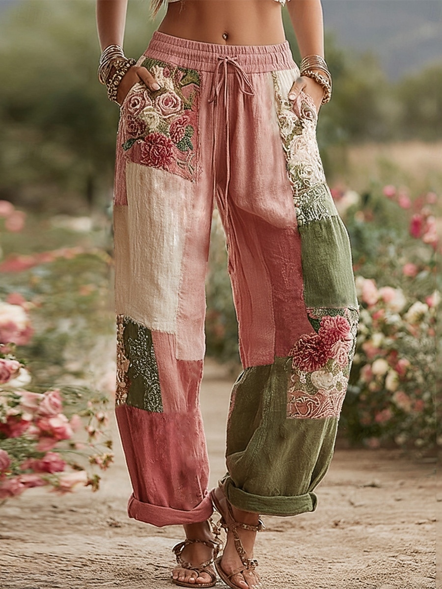 Női Széles lábszár Nadrágok Divat Utcai sikk Teljes hossz Közepes csípő Virágos Zseb Rugalmas derék Nyomtatott kellemes Lélegzési képesség Mikroelasztikus Napi Szabadtéri Hétköznapi Medence Fehér 2026 - $49.99 –P5