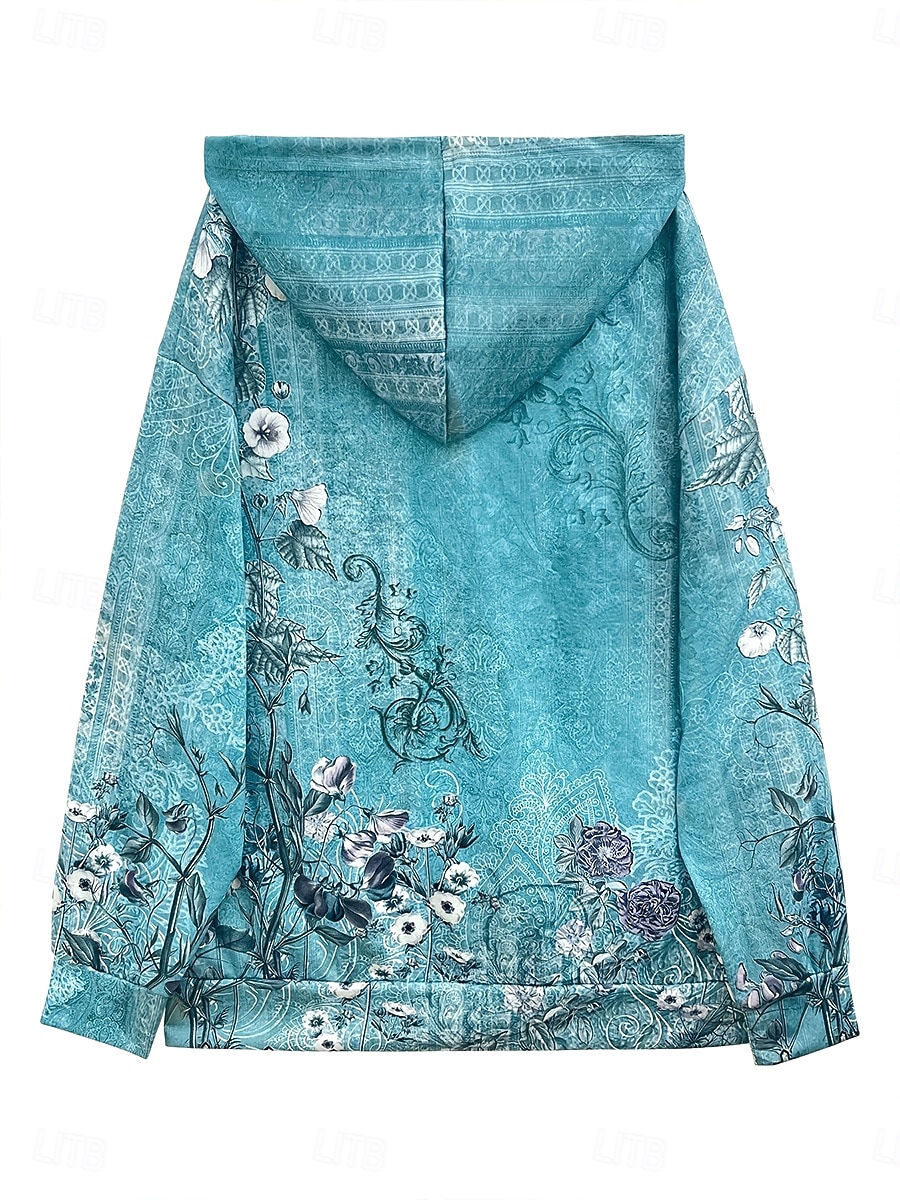 Dámské Mikiny na zip Zip Kapsy Tisk Květinový Grafika Etno Módní Na běžné nošení Dlouhý rukáv Kapuce Běžné topy Ležérní ulice Na den Kaštanově hnědá Tmavomodrá Světle modrá Podzim Zima 2026 - $36.99 –P2