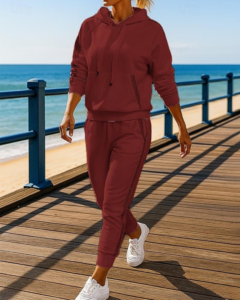 Mulheres Agasalho de 2 peças Moletom Lounge Hoodie Conjuntos de moletom Bolsos Cor Sólida Conjuntos Outono Preto Branco Exterior Viagem Esportivo Pavio Humido Manga Longa Esporte Roupas Esportivas de 2026 por $36.99 –P5