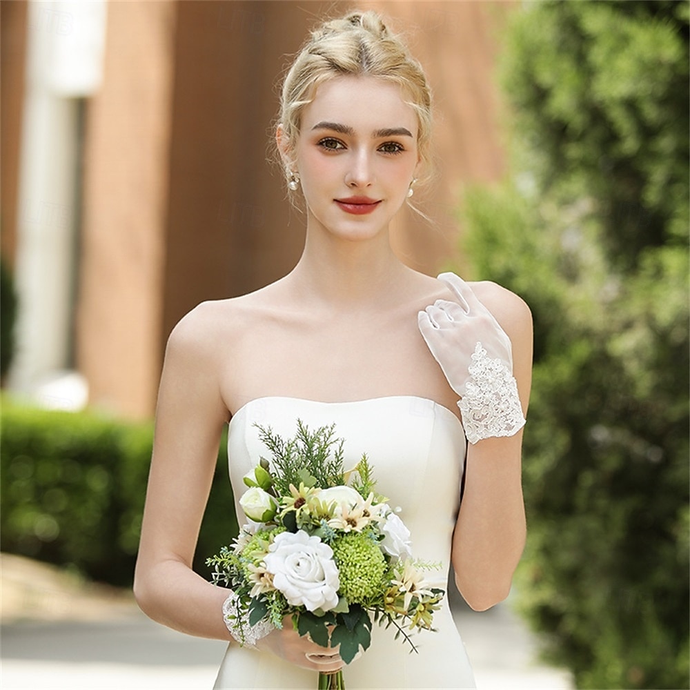 Renda / Tule Até o Pulso Luva Elegante / Festa / Noite / à moda Com Cor Pura Luvas de Festa / Casamento de 2025 por $14.99 –P5