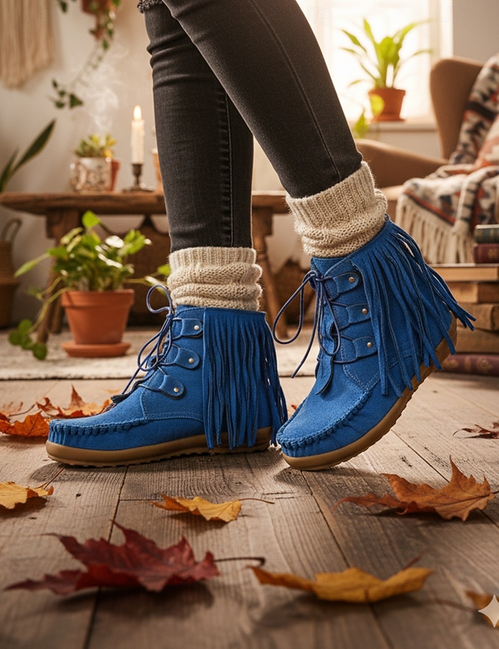 Women's Brown Fringe Moccasin Ankle Bootswith Lace-Up Design for Boho Style - Perfect for Festivals and Everyday Wear 2026 - $46.99 –P4