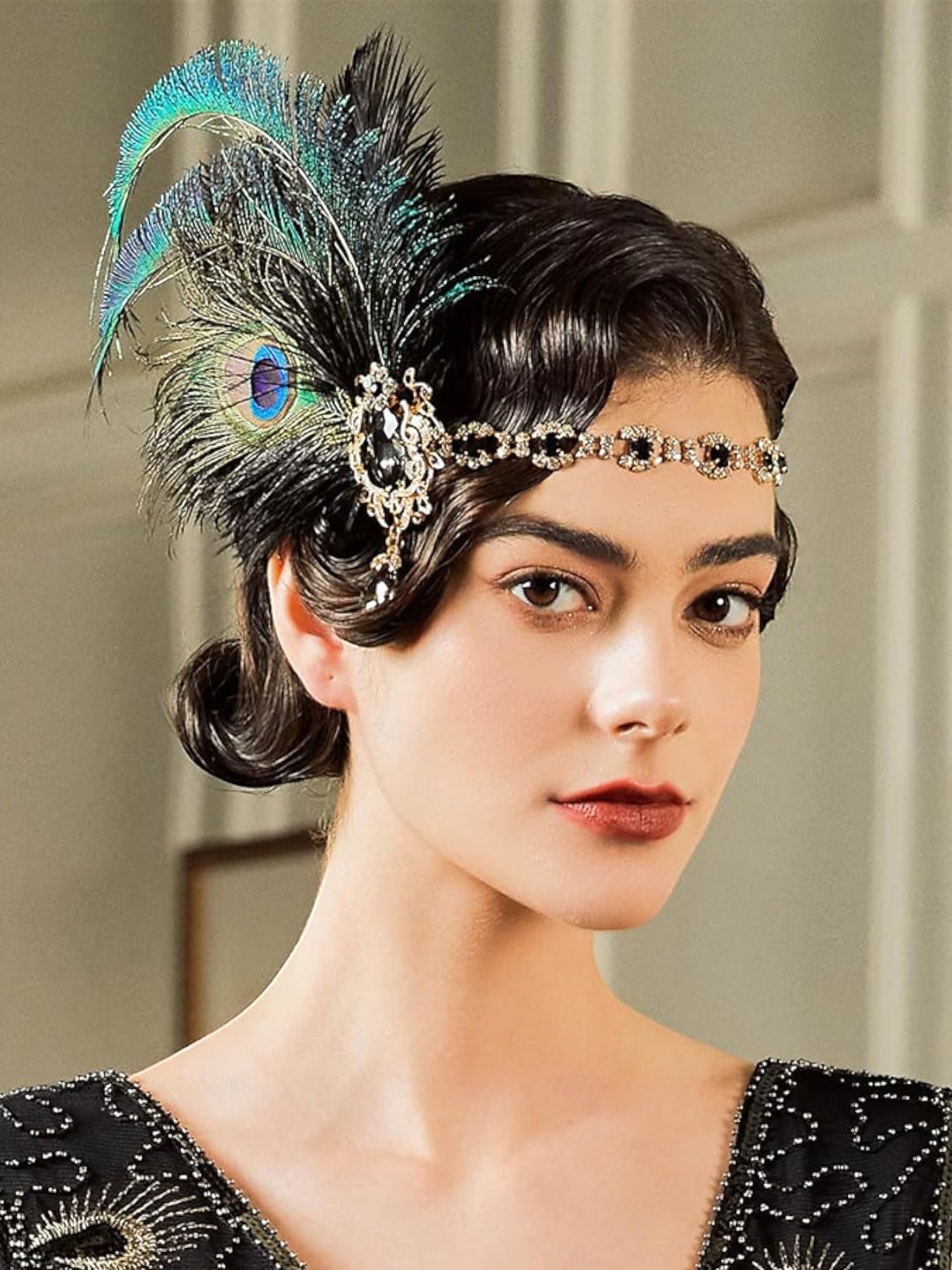 مجموعة مجوهرات نسائية من طراز جاتسبي فلابر من عشرينيات القرن العشرين - عصابة رأس من ريش الطاووس، سوار من اللؤلؤ، أقراط، قلادة، وقفازات للحفلات الكلاسيكية والملابس المسائية 2026 - $26.99 –P2