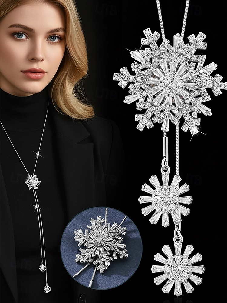 Γυναικείο κολιέ με κρεμαστό κόσμημα σε σχήμα χιονονιφάδας – κομψό κόσμημα με μακριά αλυσίδα και κρυστάλλινες λεπτομέρειες για κυρίες, χειμερινή μόδα και χριστουγεννιάτικο δώρο 2025 - $11.99 –P7
