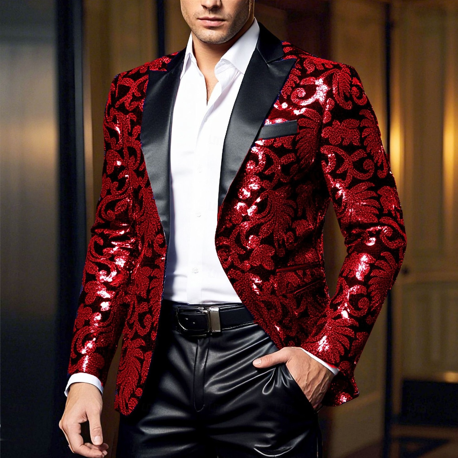 Per uomo Giacca blazer Collare di chiusura Moda Floreale Blazer Rosso Blu Viola Vestibilità aderente Monopetto Un Bottone del 2025 a $59.99 –P8