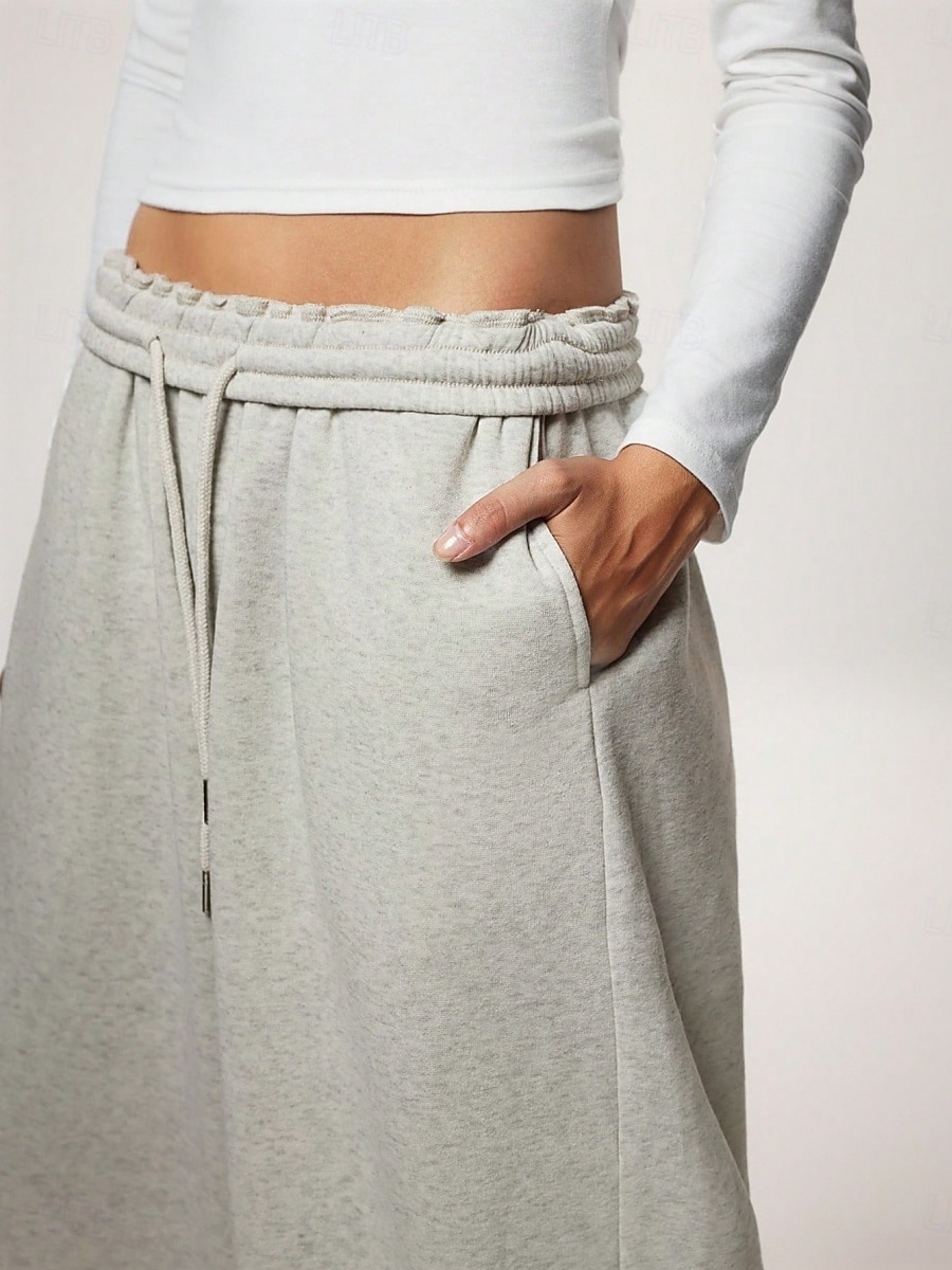 Femmes Joggings Jambe large Chinos Mode Streetwear Occasionnel Longueur complète Taille haute Uni Ceinture Élastique Confortable Doux Élastique Extérieur Rue Gris clair Noir Blanche Rouge Ét de 2026 ? $29.99 –P4