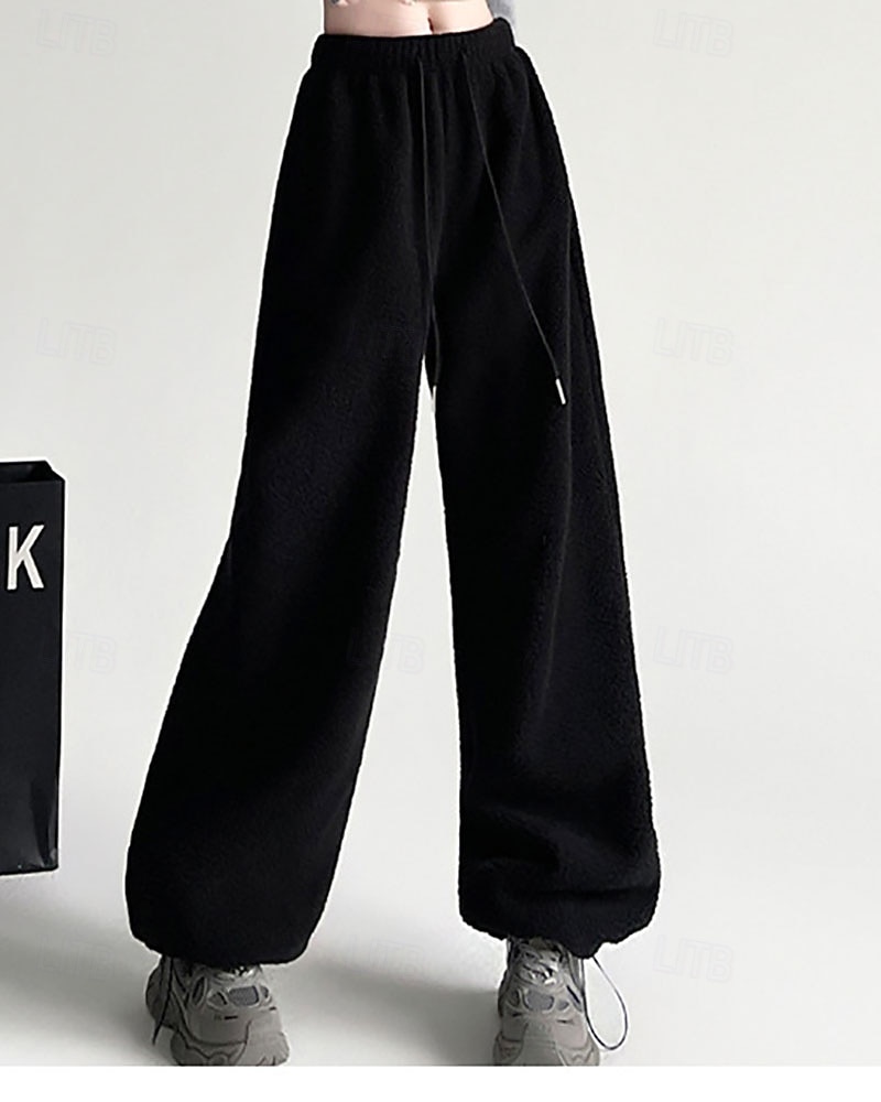 Per donna Culotte Gamba Larga Pantaloni in Pile Streetwear Casual Lunghezza intera Vita media Semplice Tasca Elastico in vita Coulisse alla gamba Confortevole Micro-elastico Vacanza Streetwear del 2025 a $24.99 –P8