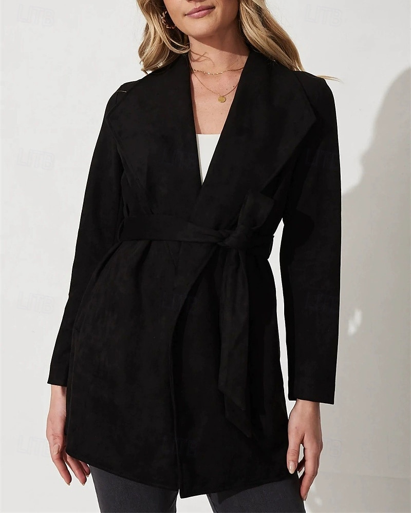 Dam Kavaj Bekväm Lappverk Elegant Mode Utomhus Slät Utekväll Ledigt / vardag Helgen Cardigan Normal Kavajslag Normal Långärmad Ytterkläder Svart Brun Vår Höst 2025 - $26.99 –P5