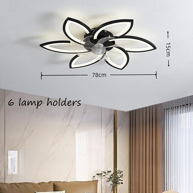 takfläkt med fjärrkontroll för belysning, svart modern blommig takfläkt med belysning, lågprofils infälld takfläkt för kök sovrum vardagsrum 2026 - $272.99 –P5