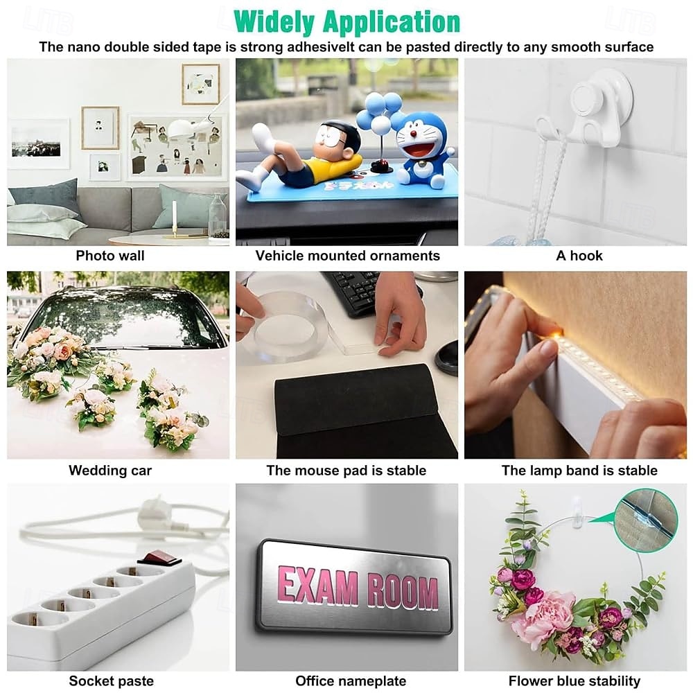 Lot de 2 rubans adhésifs double face nano 16,5 pieds, ruban de montage adhésif très résistant, transparent &Ruban adhésif résistant pour affiches murales, bandes de suspension d'images multi-usages de 2026 ? $15.99 –P6