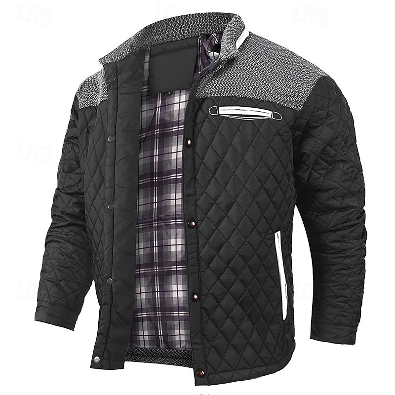 Herr Quiltad jacka Vardaglig jacka Semester Dagligen Håller värmen Lappverk Ficka Höst Vinter Färgblock Mode Klassisk Hög krage Normal Svart Blå Kaki Armégrön Jacka 2025 - $60.99 –P1