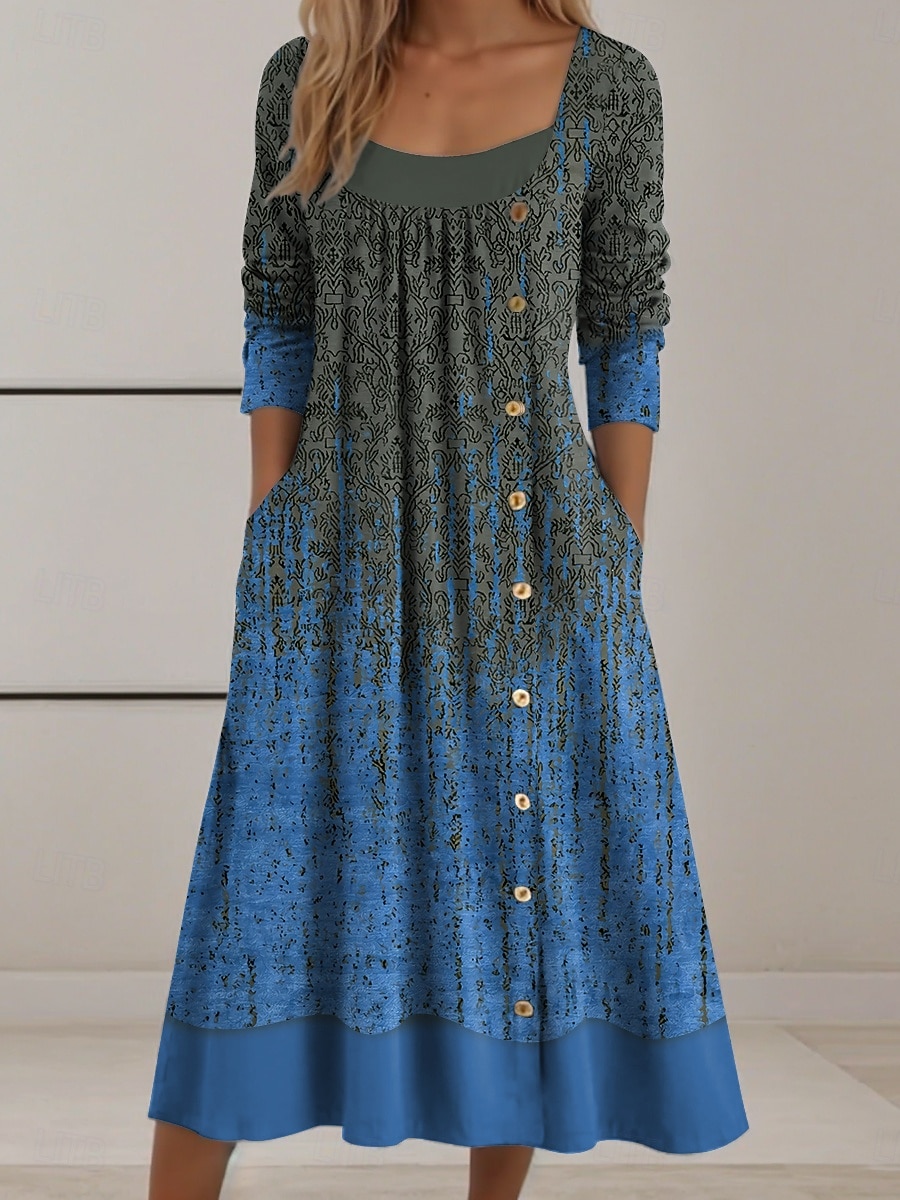 בגדי ריקוד נשים שמלת מידי שמלת שיפט יום יומי יומי רגיל גראפי גיאומטרי שרוול ארוך צווארון מרובע אודם פול סגול תלתן סתיו חורף 2025 - $36.99 –P4