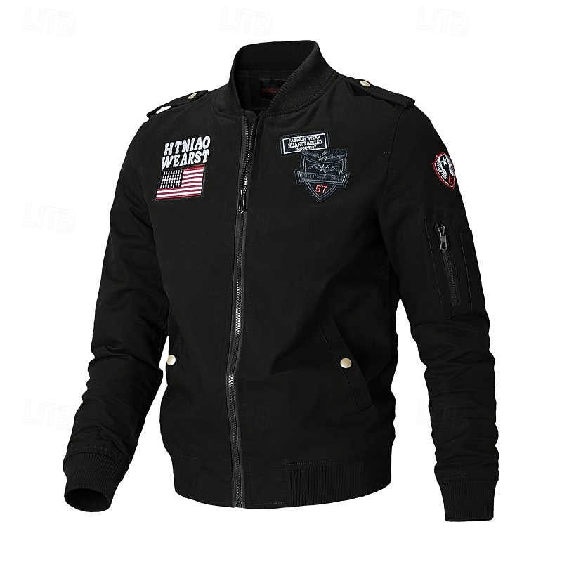 Homme Veste utilitaire Veste Cargo Veste Décontractée Vacances Quotidien Respirant Avec Poches Printemps Automne Drapeau national Mode Classique Col montant Régulier Noir Kaki Vert Véronèse Veste de 2025 ? $38.99 –P8
