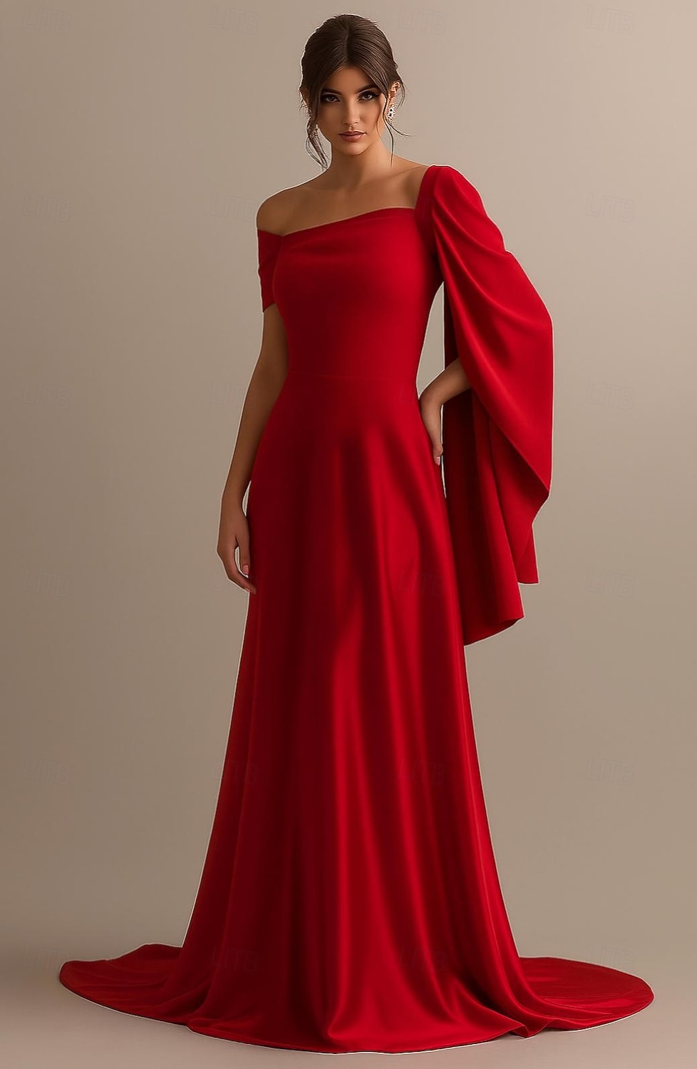 A-Linie Abendkleid Elegant Formelle Kleidung Formell Hochzeit Bodenlang Dreiviertelarm Schulterfrei Tasche Stretch Satin mit Gerafft 2025 2025 - $134.99 –P1