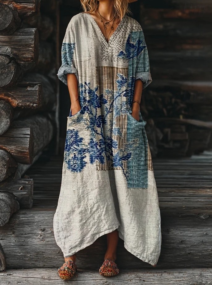 Women's Maxi Dress Boho Sundress A Line Dress Vacation Casual  Birthday Daily Holiday Loose Fit Floral Long Sleeve V Neck Yellow Red Blue Purple Spring Fall 2026 - $37.99 –P6