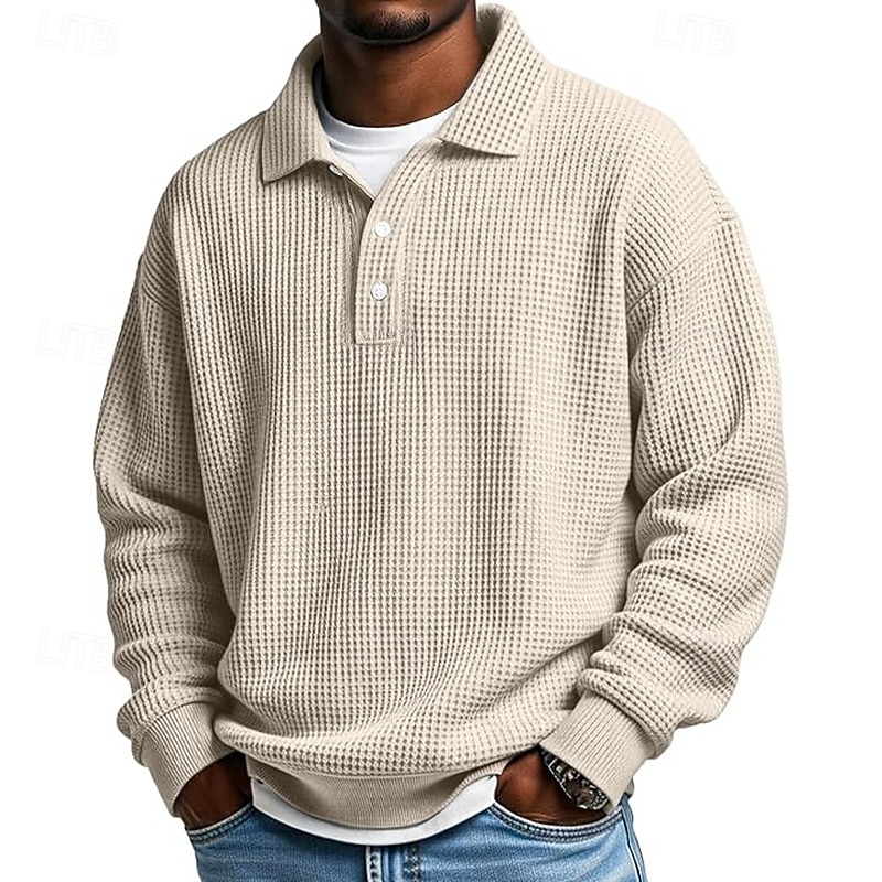 Herre Vaffel poloskjorter Golf skjorte Sport & Utendørs Avslappet Knaphul Langermet Gatemote Kul عادي Klassisk Stil Med Tekstur Høst Vår & Vinter Normal Aprikos Hvit Lysegrønn Militærgrønn Rød Navyblå 2025 - $23.99 –P7