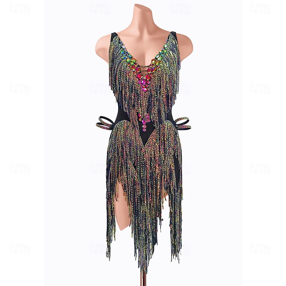 Dans Latin Rochie Despicare Cristale / Strasuri Pentru femei Performanță Antrenament Fără manșon Înalt Spandex 2025 - $411.59 –P1
