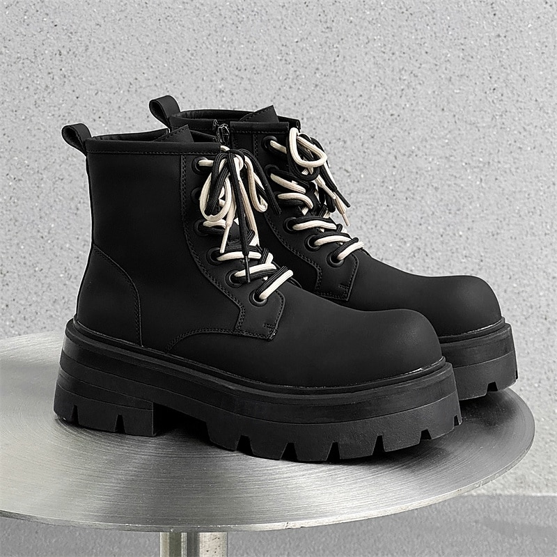 Homme Bottes Bottes de Travail Marche ancien Quotidien PU Augmentation de la hauteur Confortable Bottes Mi-Mollet À lacets Noir Automne Hiver de 2026 ? $79.99 –P12