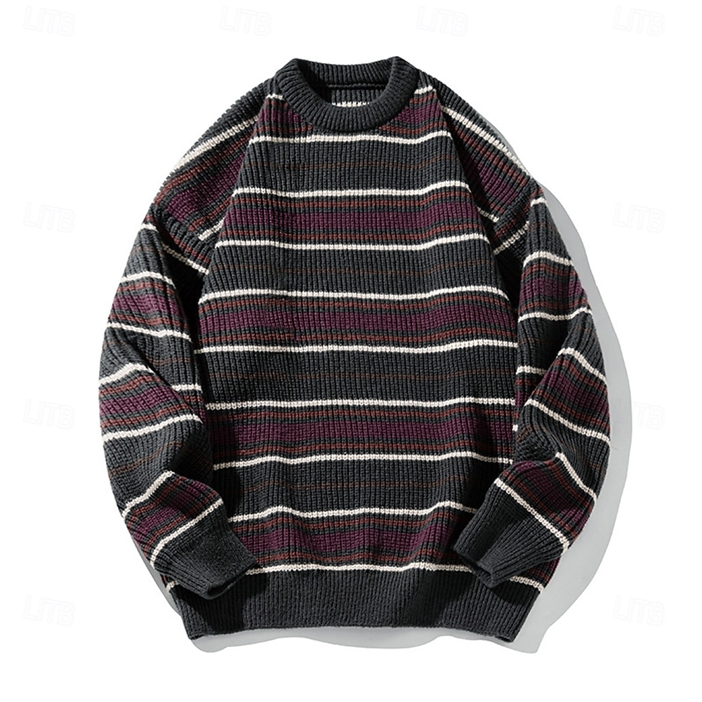 Herren Weihnachtspullover Pullover Strickpullover Gerippt Stricken Normale Oberteile Gestrickt Gestreift Rundhalsausschnitt Mode Basic Urlaub Alltagskleidung Bekleidung Herbst Winter Khaki Dunkelgray 2026 - $46.99 –P4