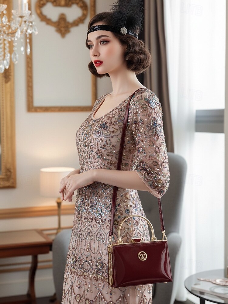 Women's Burgundy Patent Leather Evening Handbag with Gold Handle, Vintage Gatsby Style Purse for Cocktail Parties, Weddings and Formal Events 2025 - $26.99 –P2