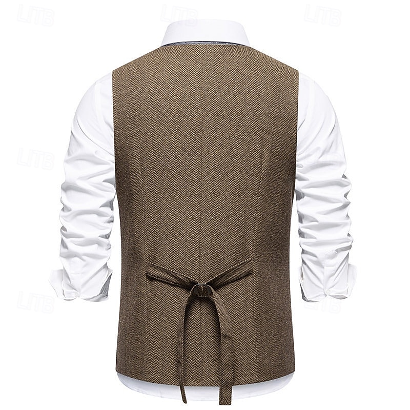Herren Weste Gilet Urlaub Party Geschäft Mode Lässig Frühling Herbst Tasche 2 in 1 Knöpfe Polyester Bequem Einfach Einreihig Ein-Knopf V Ausschnitt Normale Passform Wein Marineblau Dunkelgray Kaffee 2025 - $33.99 –P10