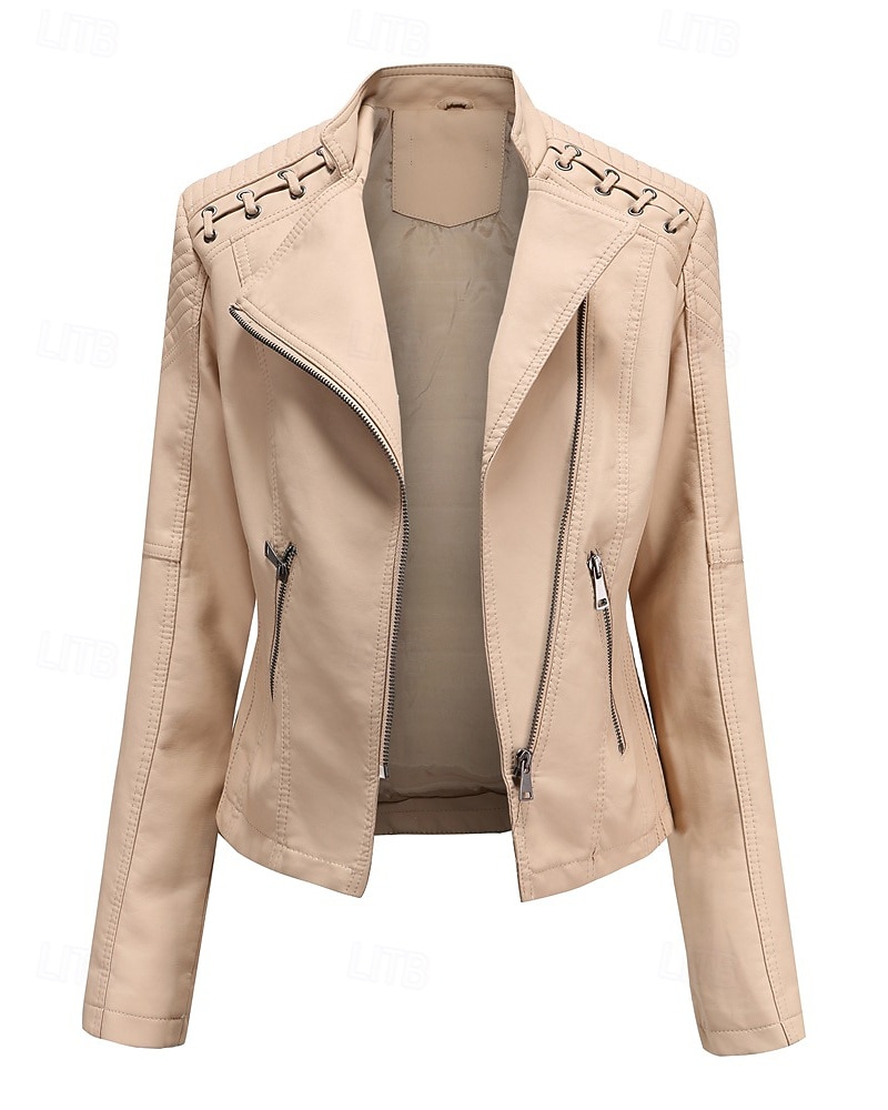Per donna Giacca in Ecopelle Confortevole Cerniera Tasca Casual Semplice Vacanza Abbigliamento quotidiano Uscire Weekend Regolare Collo ripiegato Vestibilità regolare Manica Lunga Capispalla Nero del 2025 a $53.99 –P13
