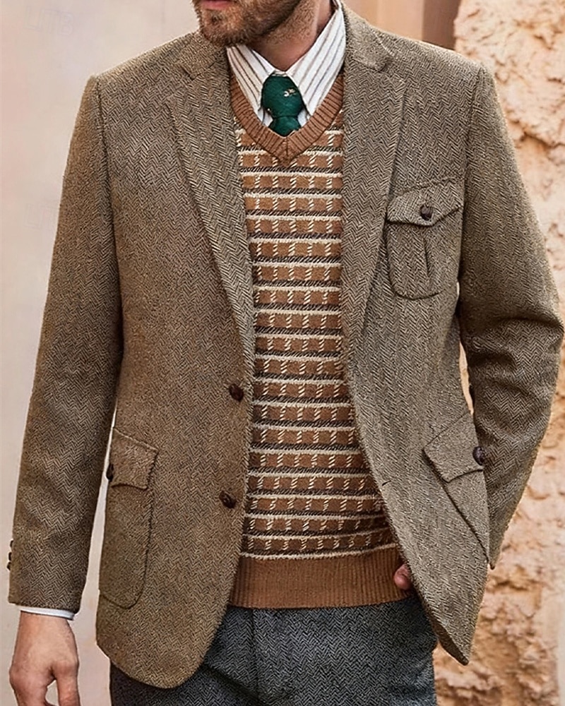 Herren Blazer Geschäft Cocktailparty Hochzeitsfeier Mode Lässig Frühling Herbst 85% Baumwolle Einfach Tasche Knöpfe Bequem Einreihig Blazer Kamel 2026 - $60.99 –P1