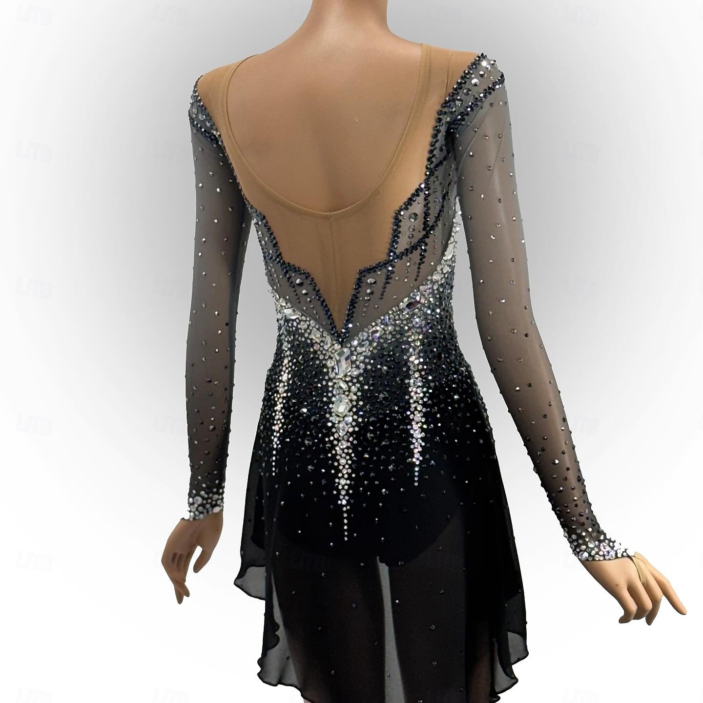 Figure Skating Dress Women's Girls' Ice Skating Dress Black Patchwork Open Back Mesh High Elasticity Training Competition Skating Wear Classic Crystal / Rhinestone Long Sleeve Ice Skating Figure 2026 - $294.19 –P8