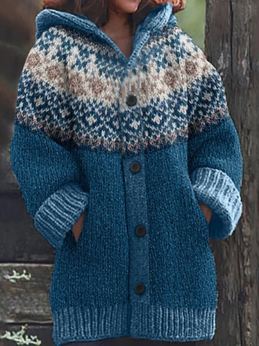 Γυναικεία Πουλόβερ Ζακέτα Κομψό Μοντέρνα Κομψό στυλ street Γεωμετρικό Ριγέ Με Κουκούλα Τσέπη Πλεκτό Στάμπα Μακρυμάνικο Κανονικά μπλουζάκια Πλέκω ΕΞΩΤΕΡΙΚΟΥ ΧΩΡΟΥ Καθημερινά Σαββατοκύριακο 2025 - $52.99 –P6