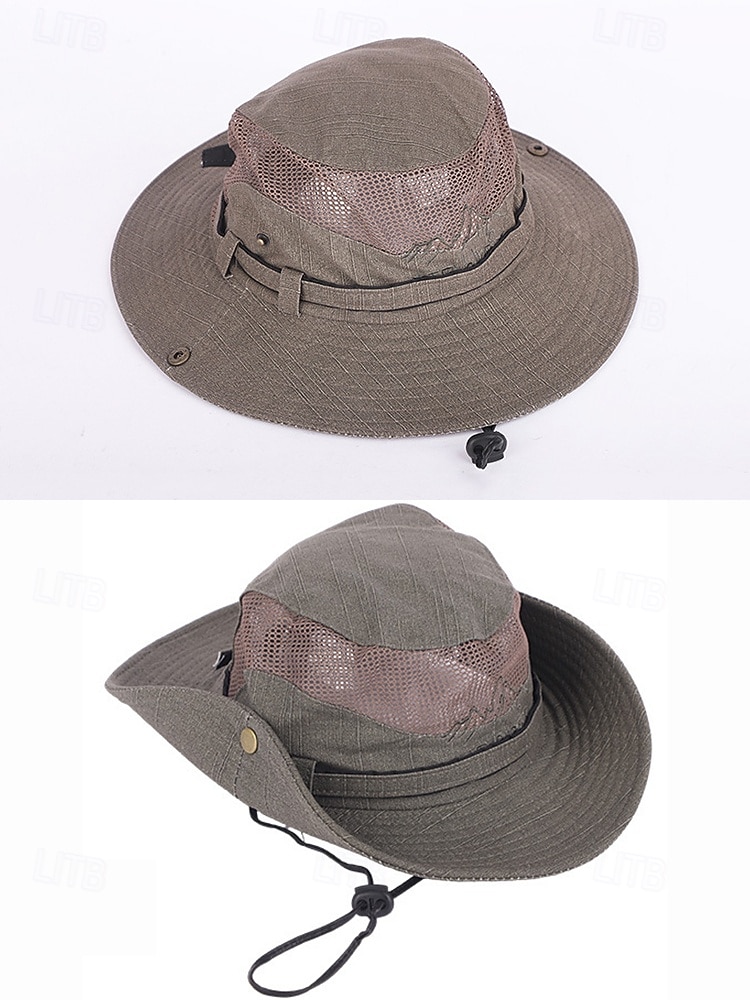 Męski kapelusz safari z ochroną przeciwsłoneczną – oddychający, siateczkowy kapelusz wędkarski z szerokim rondem i paskiem pod brodą, idealny na piesze wędrówki, kemping i podróże 2026 - $18.99 –P6