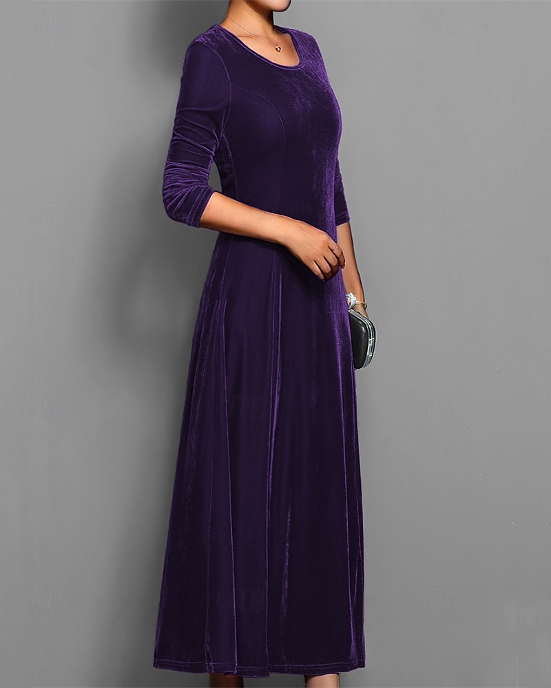Femmes Robe Longue Maxi Robe Robe en Velours Robe Décontractée Robe de Cocktail Élégant Mode Moderne Quotidien Soirée Week-end Coupe régulière Uni Manche 3/4 Col ras du cou Noir Rouge Bleu Violet de 2025 ? $27.99 –P19