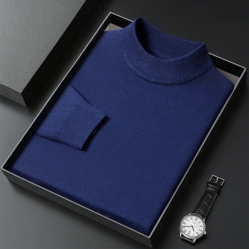 Men's Sweater Pullover Sweater Jumper Ribbed Knit Regular Tops Knitted Slim Fit Plain Turtleneck Knitwear Contemporary Casual Daily Wear Clothing Apparel Fall Camel Black M L XL 2026 - $26.99 –P10