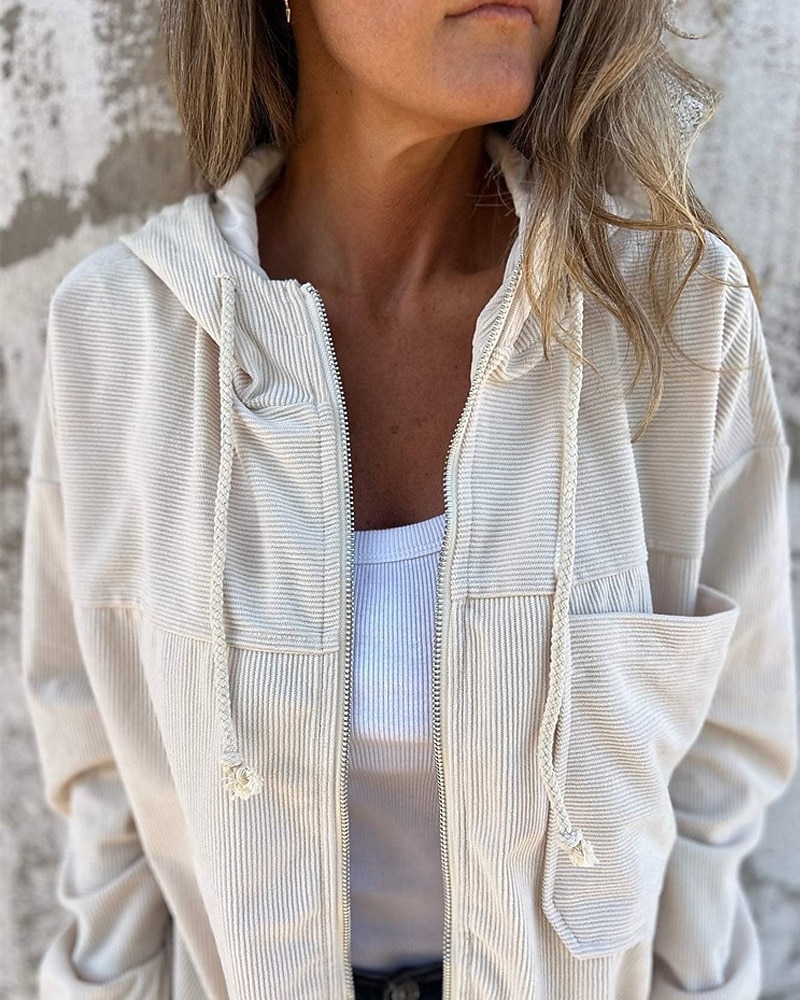 نسائي جاكيت كاجوال مريح سحاب جيب موضة الحديث الخارج سهل مناسب للخارج كاجوال / يومي عطلة نهاية الاسبوع سحاب عادية مع قبعة عادي كم طويل ملابس خارجية أسود وردي بلاشيهغ كاكي الخريف الشتاء 2025 - $27.99 –P2