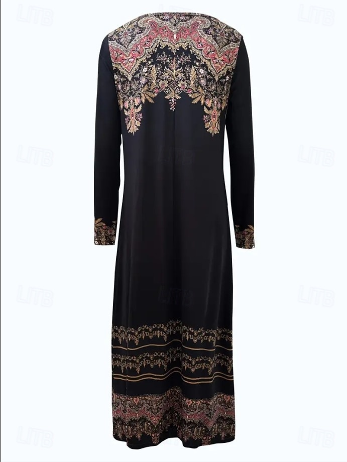Pentru femei Rochie Maxi Rochie A line Rochie de vară Vacanță Casual Boho Zilnic Fit regulat Grafic Geometric Manșon Lung Stil Nautic Negru Maro Deschis Albastru piscină Albastru celest Var 2025 - $36.99 –P4
