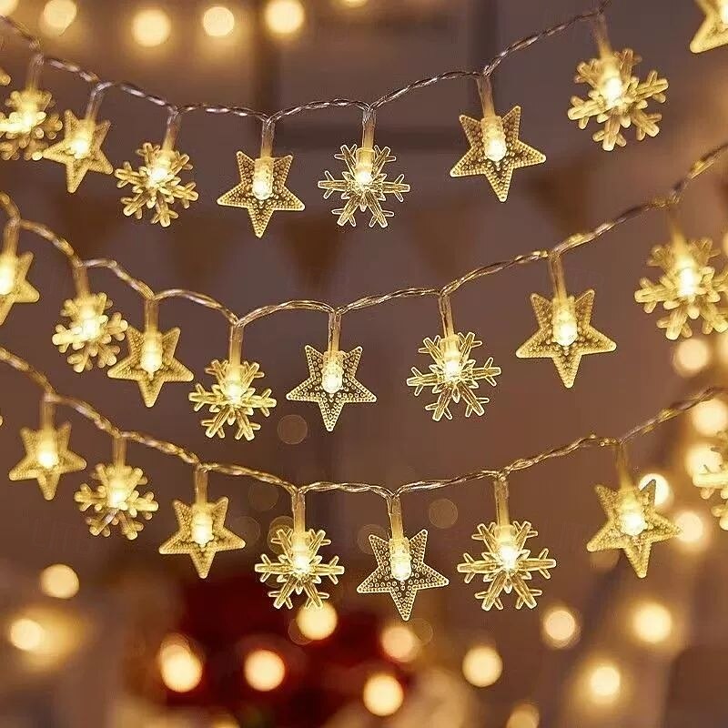 2025年 クリスマス LED スノーフレーク エルク スター フェアリー ストリングライト 10/20/40LED 新年 ウェディング ガーランドライト 電池式 ホリデーパーティー 雰囲気 デコレーション  コレクション – $12.99 –P4