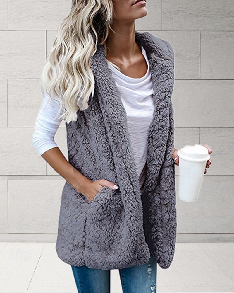 Per donna Gilet Confortevole Tasca Casual Tinta unica Vacanza Streetwear Casuale Abbigliamento quotidiano Regolare Felpa con Cappuccio Vestibilità regolare Senza Maniche Capispalla Nero Bianco Vino del 2025 a $19.79 –P1