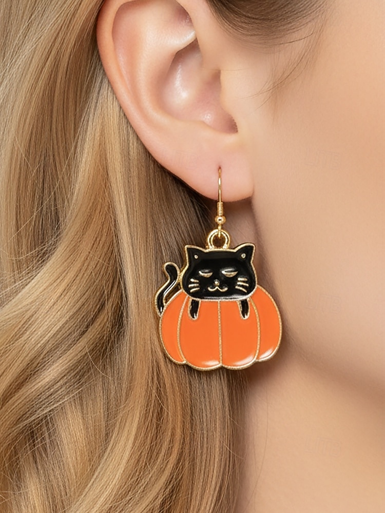 Damehalloween-øredobber med svart katt – søte øredobber og tegneseriedesign, skumle og morsomme smykker til kostymefest og hverdagsbruk 2025 - $7.99 –P10