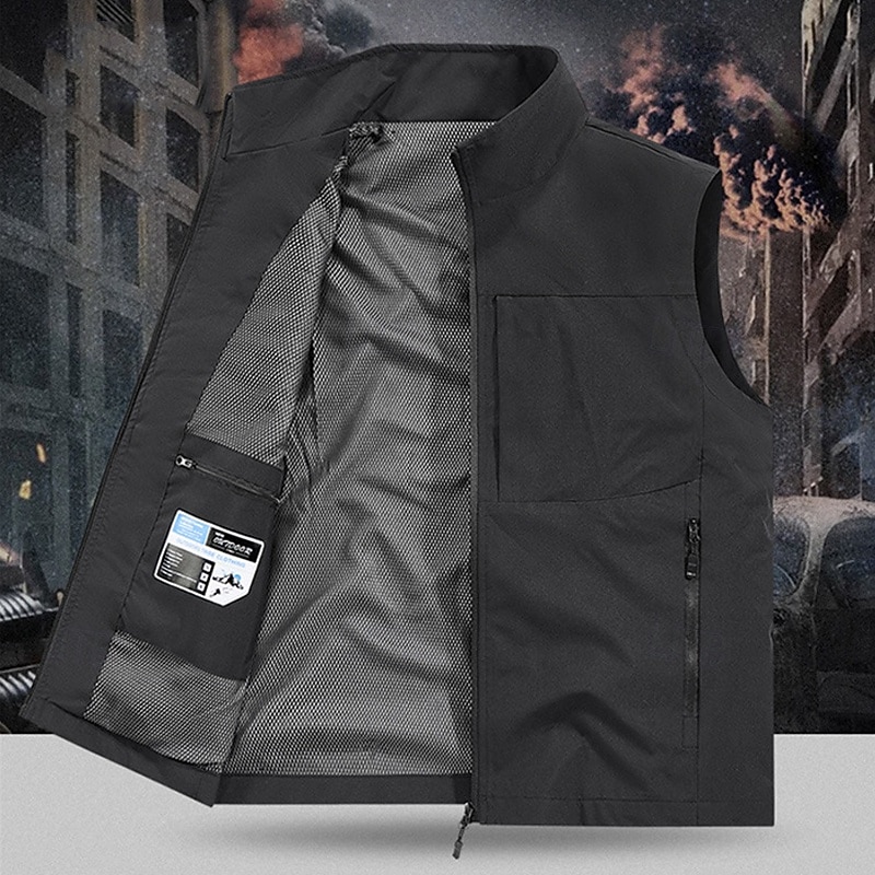 Herren Outdoor-Weste Weste Angelweste Outdoor Täglich Mode Lässig Frühling Herbst Tasche Polyester Bequem Einfach Reisverschluss Stehkragen Normale Passform Schwarz Rote Khaki Armeegrün Weste 2025 - $22.99 –P16