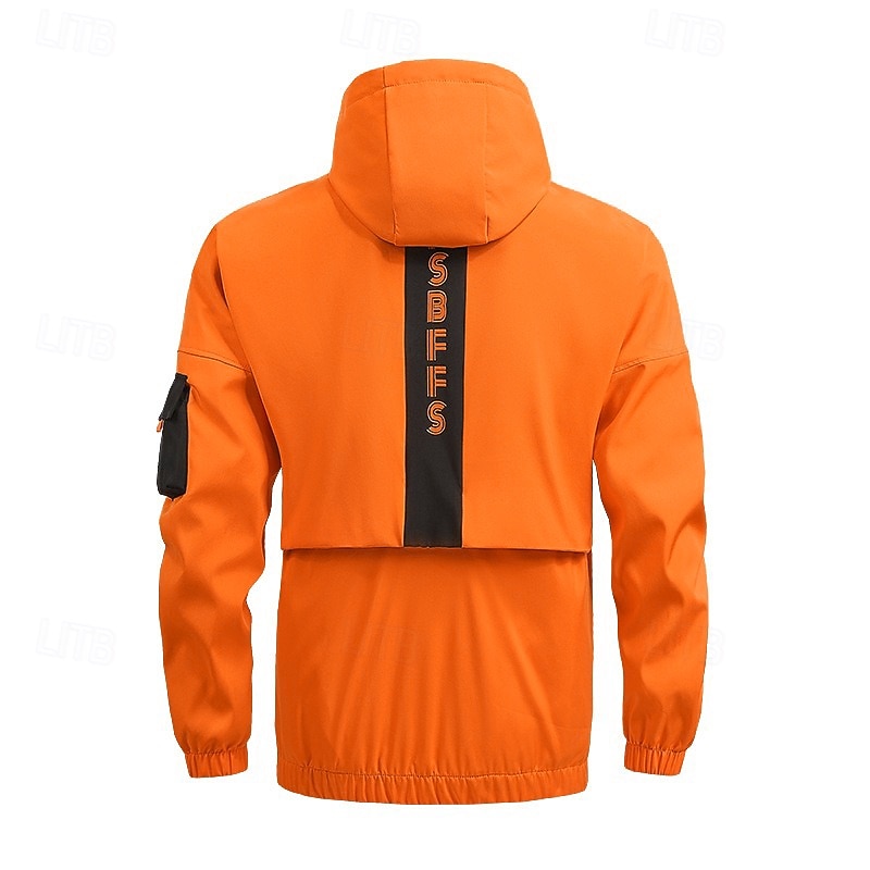 Herr Sportrock Regnrock Vindjacka Utomhus Ledigt Vattentät Vindtät jacka Dragkedja Ficka Vår Höst Ensfärgat Mode Streetwear Huva Normal Svart Orange Ljusgrå Jacka 2026 - $45.99 –P5