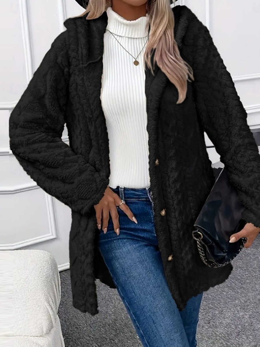Femmes Veste Sherpa Veste Décontractée Confortable Respirant Avec Poches Boutons Occasionnel Uni Vacances Rue Occasionnel Tenue quotidienne Ouvert devant Régulier À capuche Coupe régulière manche de 2025 ? $28.99 –P15