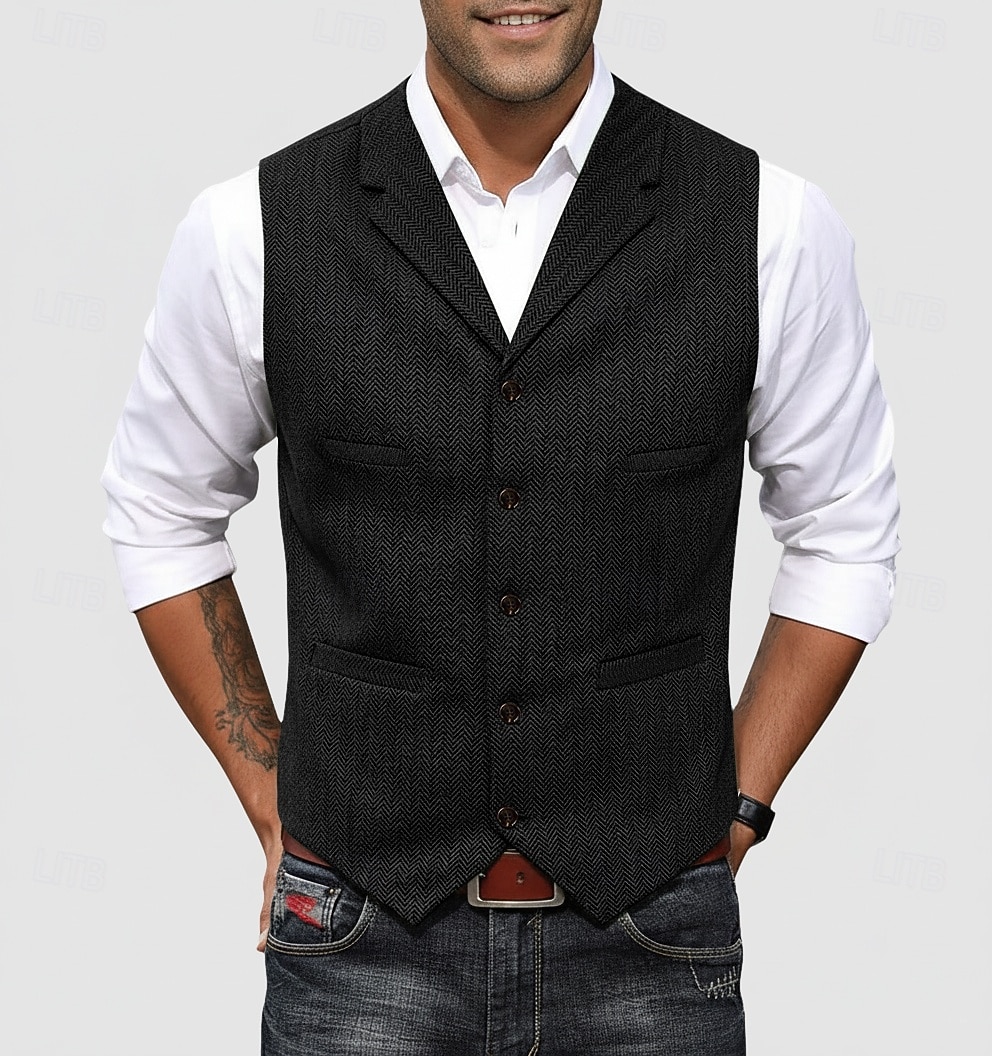 Per uomo Gilet in tweed Gilet Formale Matrimonio Vacanza Casuale Vintage Moda Primavera Autunno Tasca Bottoni Poliestere Tweed Confortevole Semplice Spina di Pesce Monopetto Scollo a V Con intaglio del 2026 a $37.99 –P10