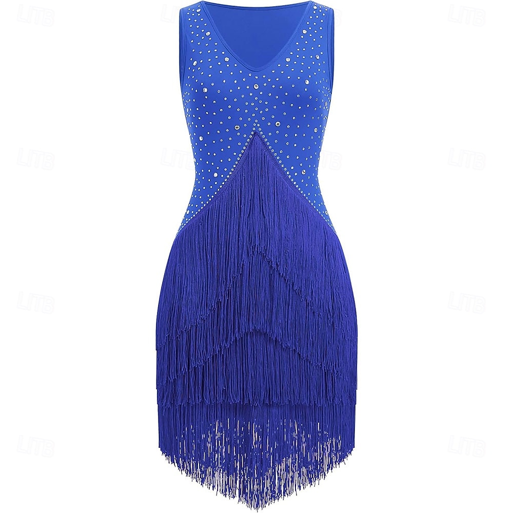 Rochie de dans latino cu ciucuri și strasuri pentru femei, costume de dans de sală pentru competiții, tango, salsa, rochii de dans flapper 2025 - $126.99 –P6
