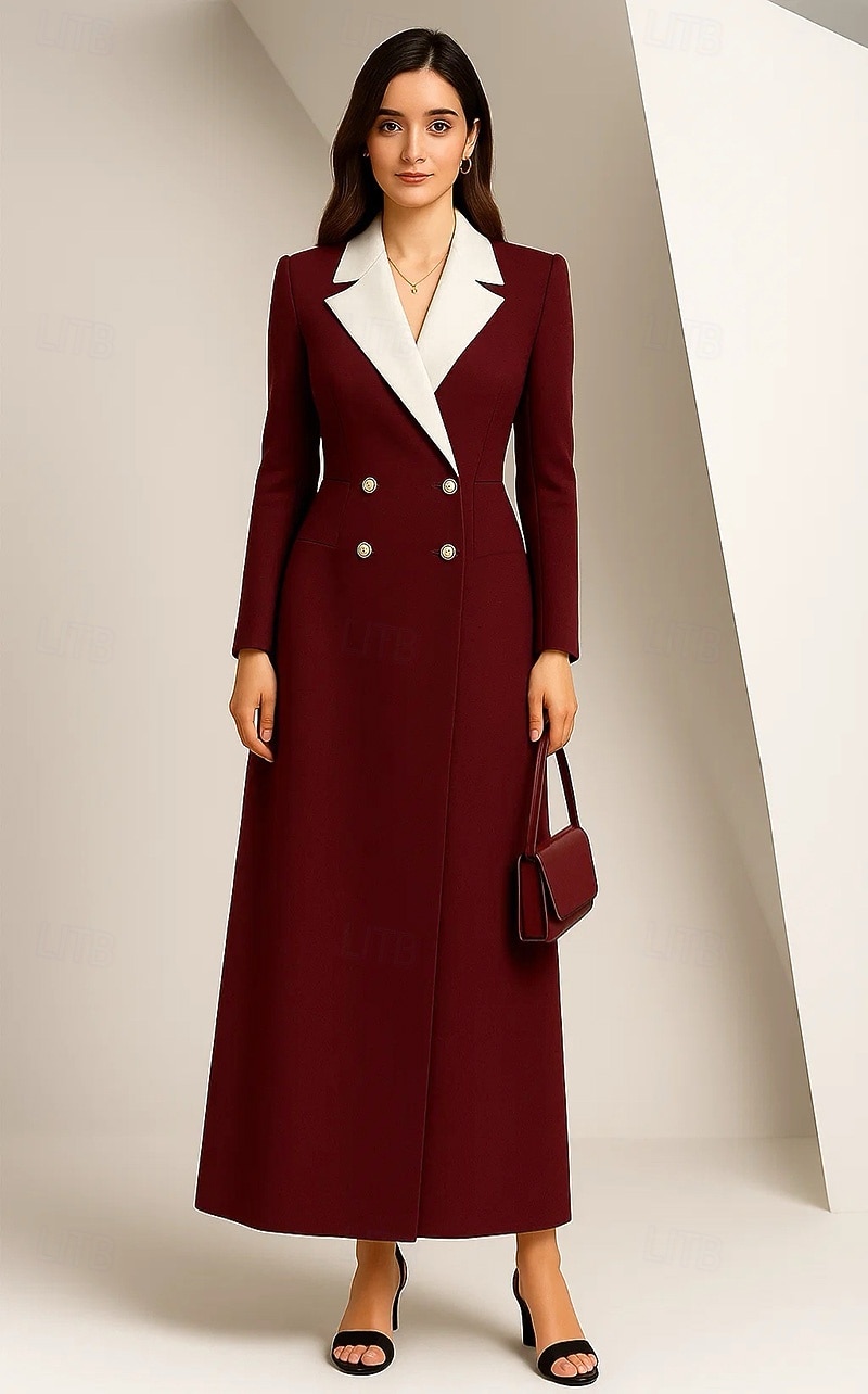 abito da smoking a trapezio, tubino, formale, blazer, invitato a nozze, in crêpe elasticizzato, elegante, manica lunga, lunghezza al pavimento, revers a lancia, colletto doppiopetto del 2025 a $169.99 –P1
