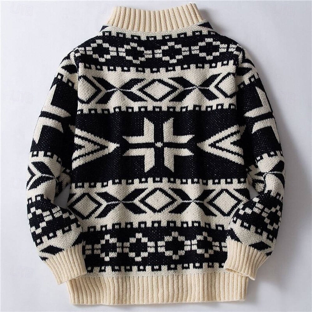 Herren Fair-Isle-Pullover Strickjacke V Ausschnitt Lässig Schule Urlaub Täglich 3D-Druck warm halten Langarm Frühling Herbst Winter Schwarz 2025 - $37.99 –P2